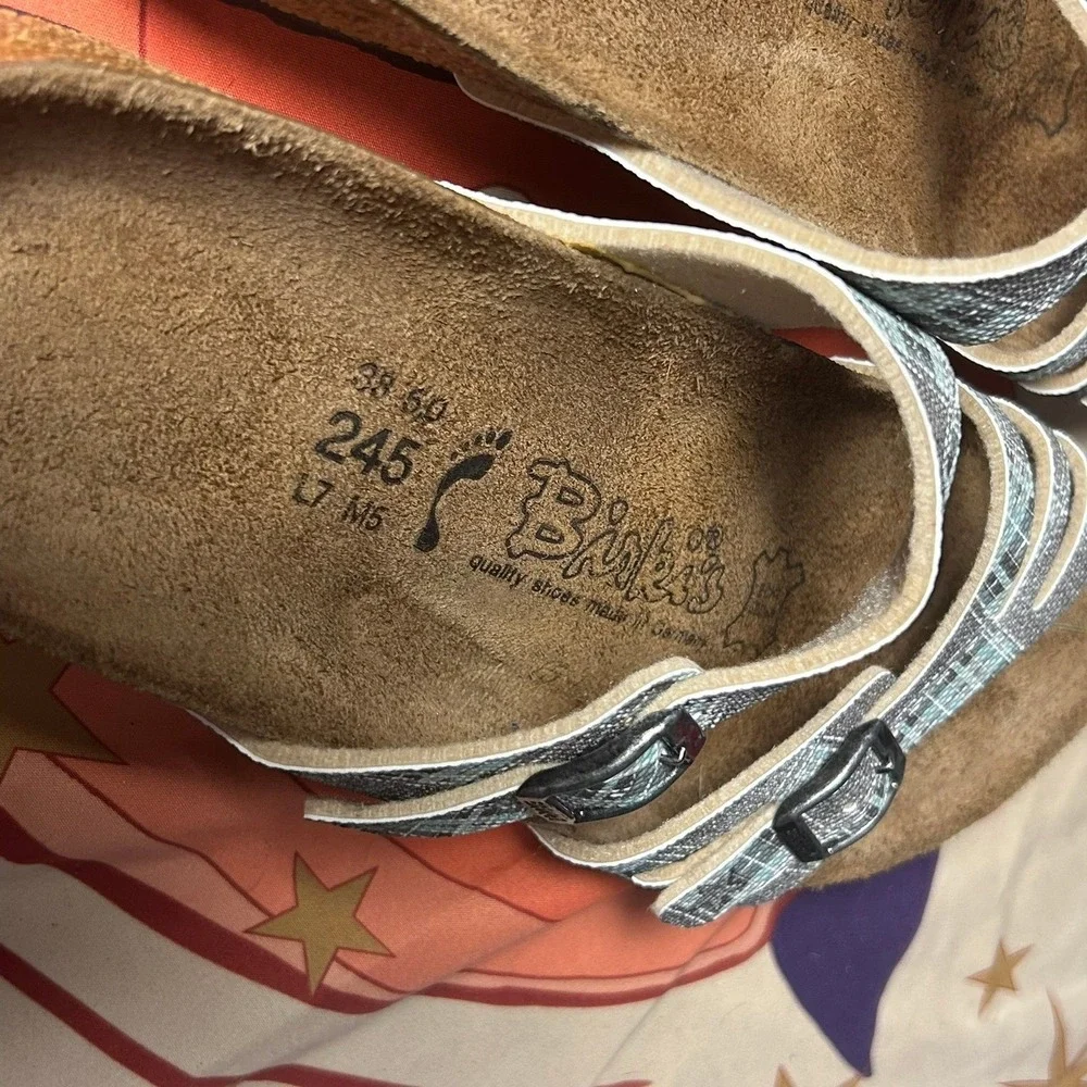 Birki's by Birkenstock Salina Sandals Blue Plaid Slide 38 7.5 Outdoors Walking